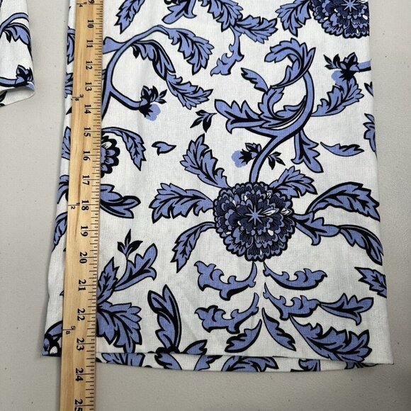 Joie Wide Leg Cropped Floral Pants Size 10 Pockets Linen Blend Blue White - Picture 8 of 10